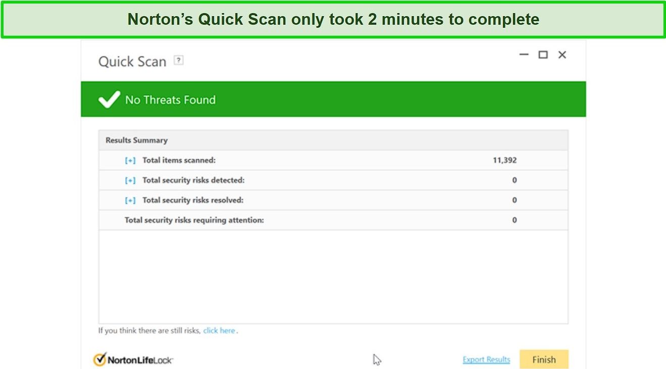 Screenshot of Norton's quick scan