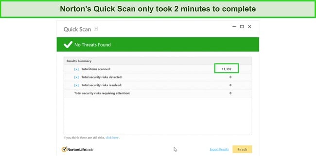 Screenshot of Norton 360's quick scan results