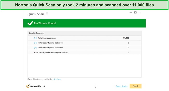 Screenshot of Norton's Quick Scan results