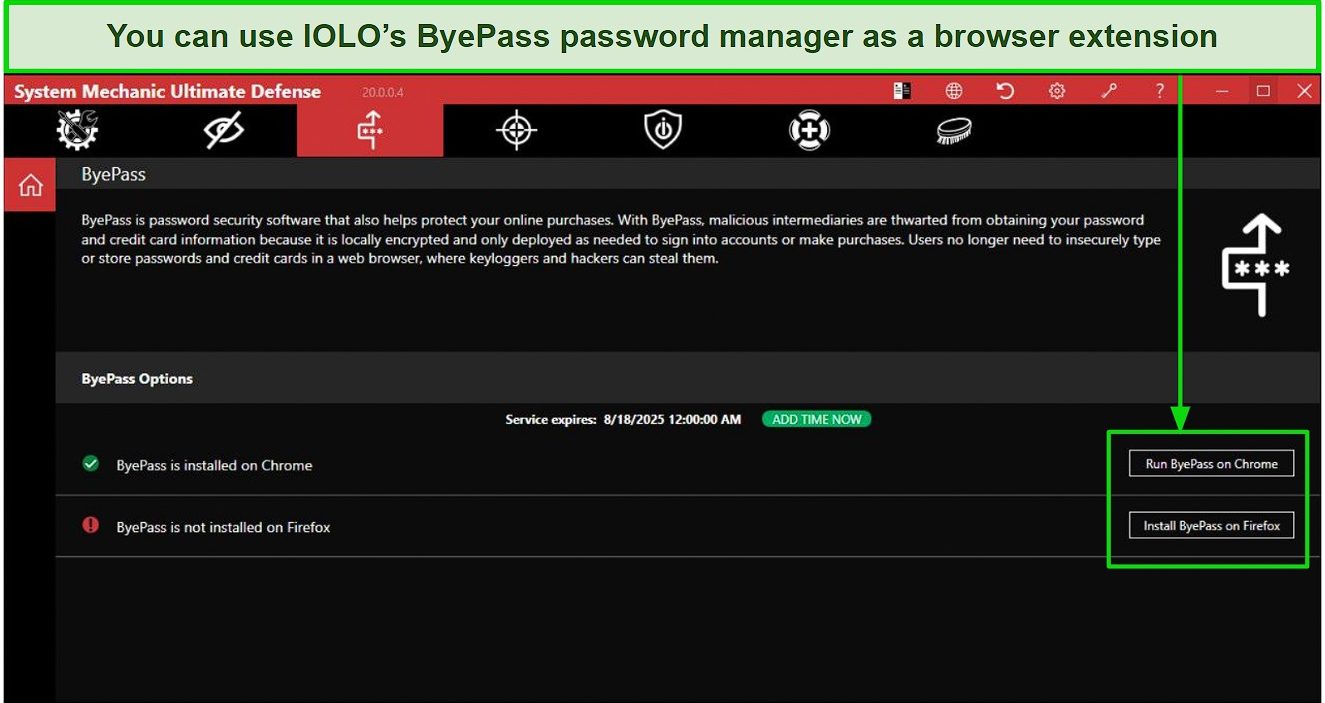 Screenshot of Iolo's ByePass password manager browser extension