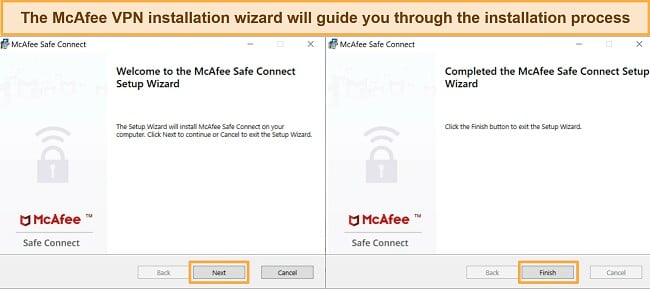 Screenshot of McAfee's VPN installation process