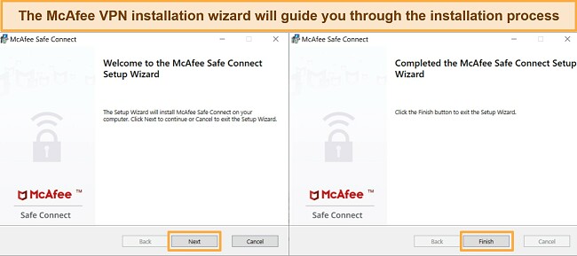 Screenshot of McAfee's VPN installation process