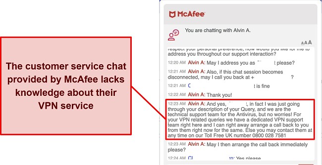 McAfee customer support via live chat