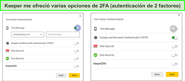 Captura de pantalla de Keeper Password Manager 2FA.