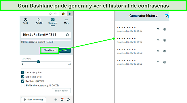 Captura de pantalla de Generación de contraseñas con Dashlane.