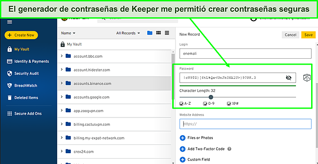 Captura de pantalla del generador de contraseñas de Keeper.