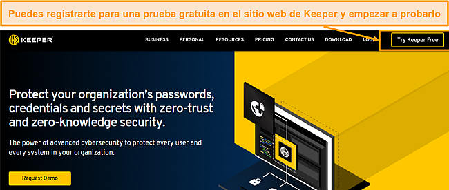 Captura de pantalla del sitio web de Keeper.