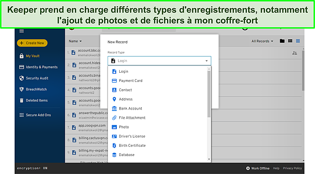 La capture d'écran de Keeper prend en charge différents types d'enregistrements.