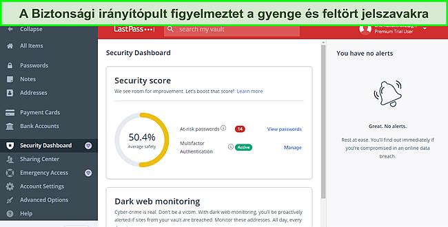 A LastPass Security Dashboard képernyőképe.