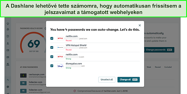 Képernyőkép a Dashlane automatikus jelszóváltójáról.