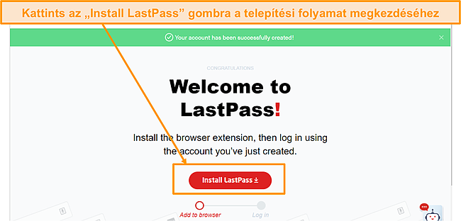 Képernyőkép a LastPass böngészőbővítmény telepítési hivatkozásáról.