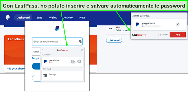 Screenshot della funzione di riempimento automatico di LastPass.