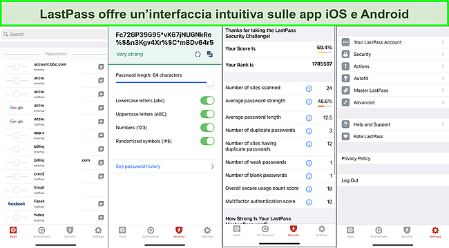 Screenshot dell'interfaccia dell'app LastPass per iOS.