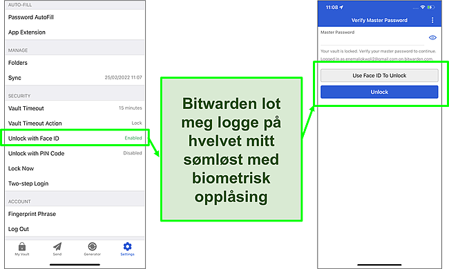 Skjermbilde av Face ID-opplåsing på iPhone.