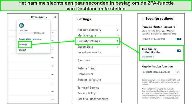 Screenshot van het activeren van de 2FA-functie van Dashlane.