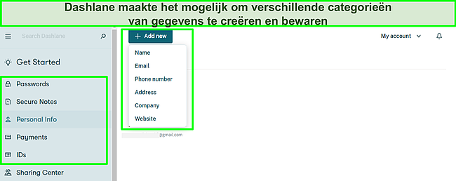 Screenshot van Persoonlijke records toevoegen aan mijn Dashlane-kluis.