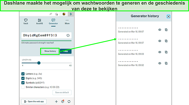 Screenshot van het genereren van wachtwoorden met Dashlane.