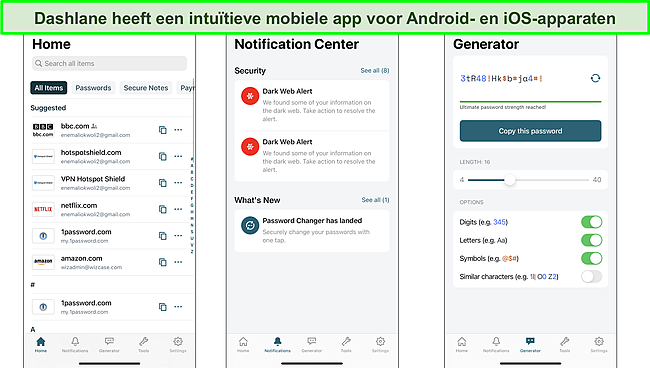 Screenshot van de Dashlane mobiele app-interface.