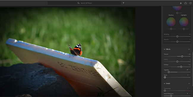 Lightroom-esimerkki tehosteiden liukusäätimen käytöstä valokuvauksessa