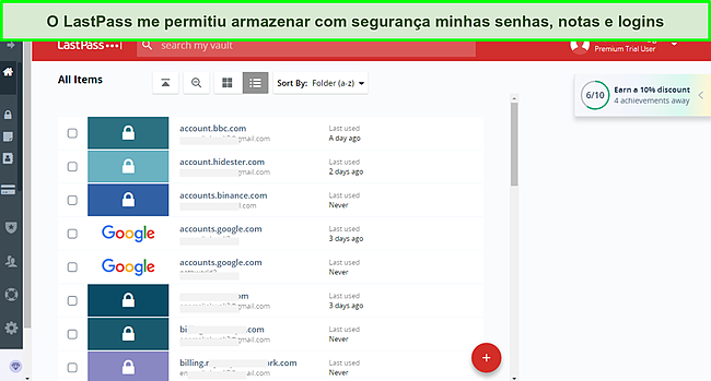 Captura de tela do cofre do LastPass.