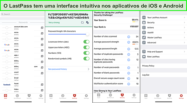 Captura de tela da interface do aplicativo LastPass iOS.