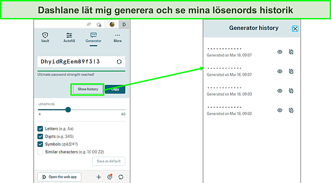 Skärmdump av att skapa lösenord med Dashlane.