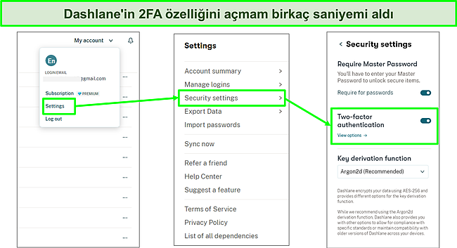 Dashlane'in 2FA özelliğini Etkinleştirmenin ekran görüntüsü.