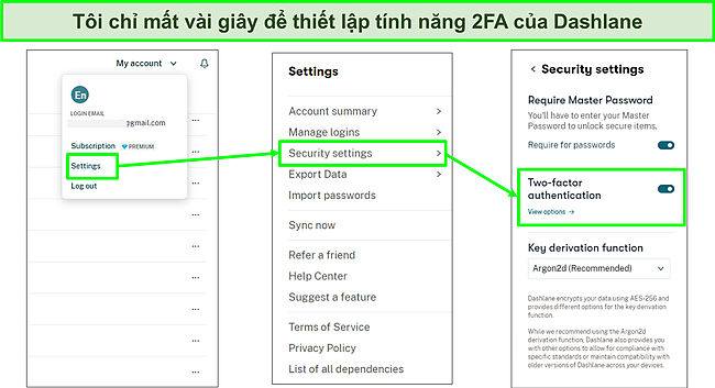 Ảnh chụp màn hình Kích hoạt tính năng 2FA của Dashlane.