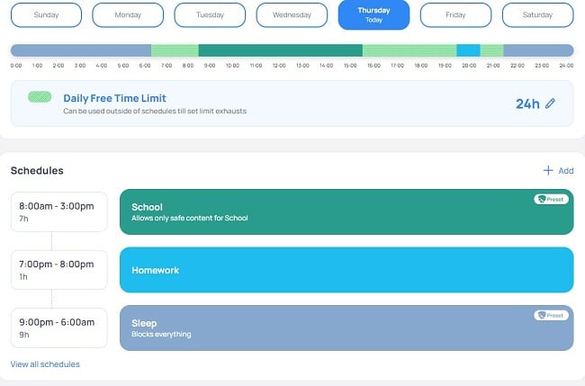 Creazione della pianificazione dello screentime di mobicip