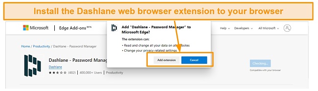 Installing Dashlane browser extension