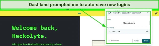 Screenshot showing Dashlane's auto-save feature