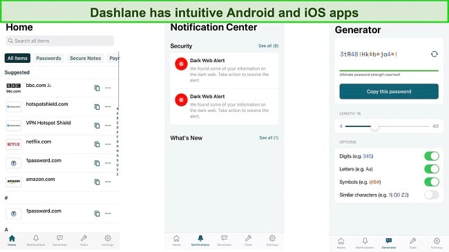 Screenshot of Dashlane's mobile app interface