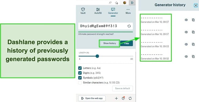 Dashlane lets you see all the passwords you previously generated