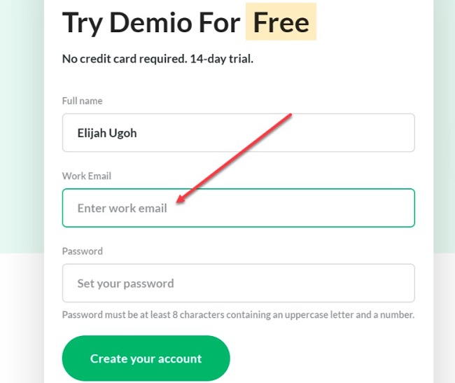 Demio sign up form screenshot