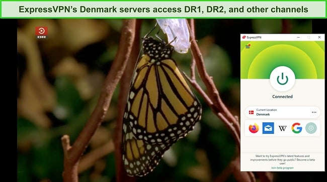 DR1 and other TV stations streamed instantly while ExpressVPN’s server in Denmark was connected