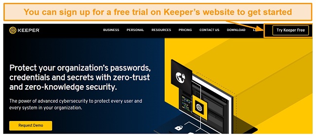 Screenshot of Keeper's website