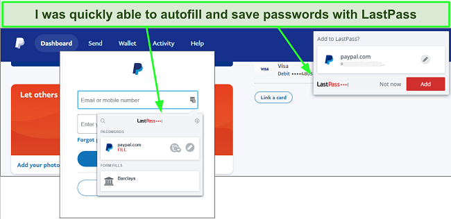 Screenshot of LastPass's autofill feature