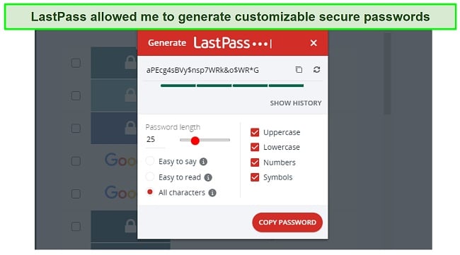 LastPass has an easy-to-use password generator