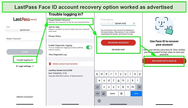 LastPass Face ID account recovery option