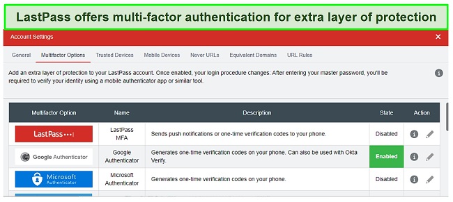 Screenshot of LastPass Authenticator setup page