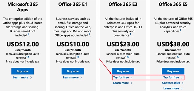 Microsoft Stream pricing screenshot