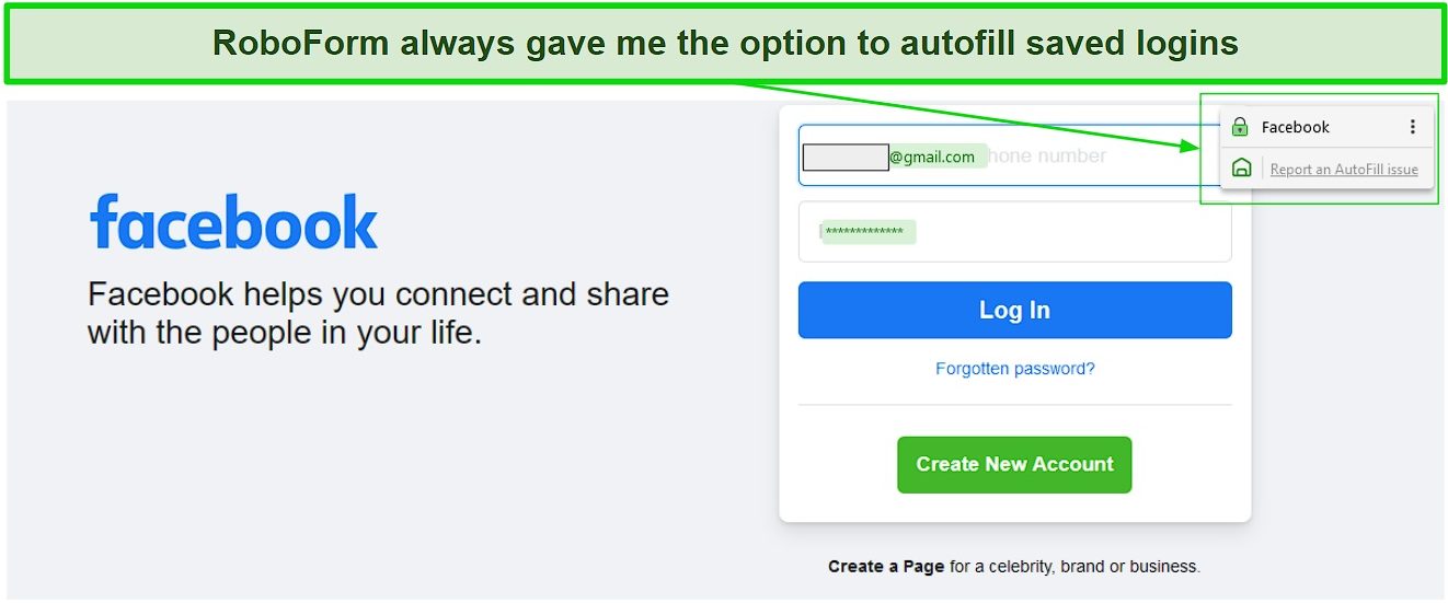 Screenshot of RoboForm's autofill feature