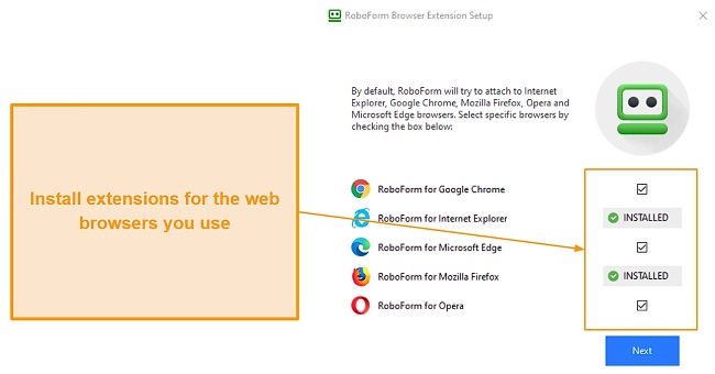 Screenshot of RoboForm's browser extension installation