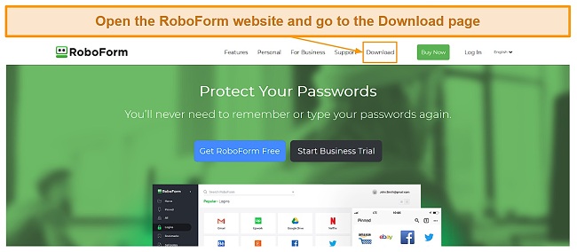 Screenshot of RoboForm's home page