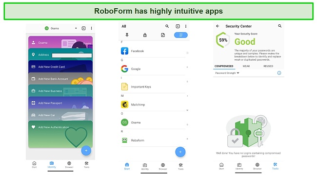 Screenshot of RoboForm's intuitive mobile app