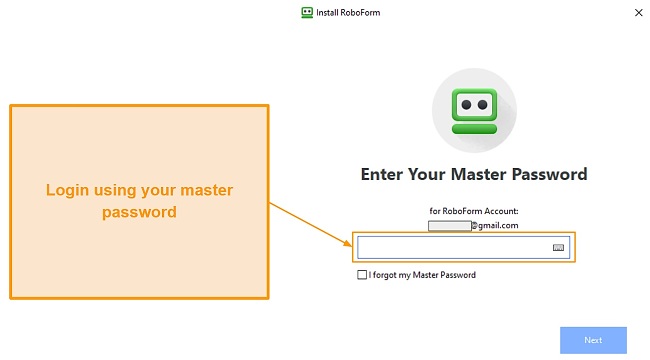 Screenshot of RoboForm's Windows app login page