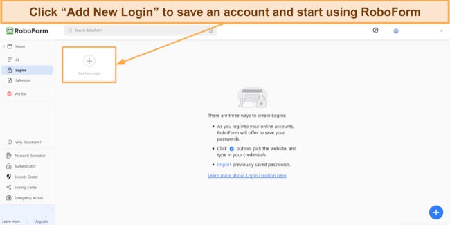 Screenshot showing how to save your first login after setting up RoboForm