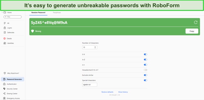 Screenshot of RoboForm's password generation tool