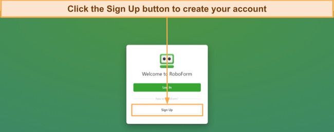 Screenshot showing how to start making a RoboForm account