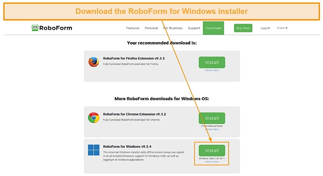 Screenshot of RoboForm's Windows app download